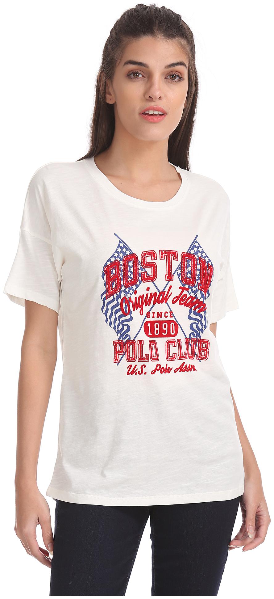 

U S Polo Assn Women White Regular fit Round neck Cotton T shirt