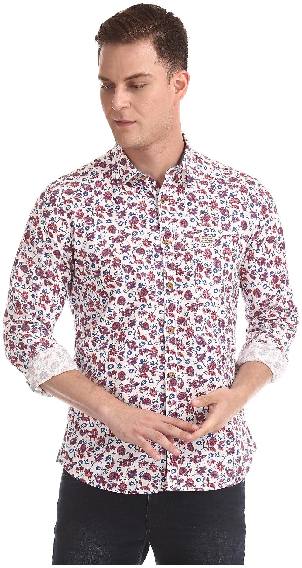 

U S Polo Assn Men White Printed Slim Fit Casual Shirt