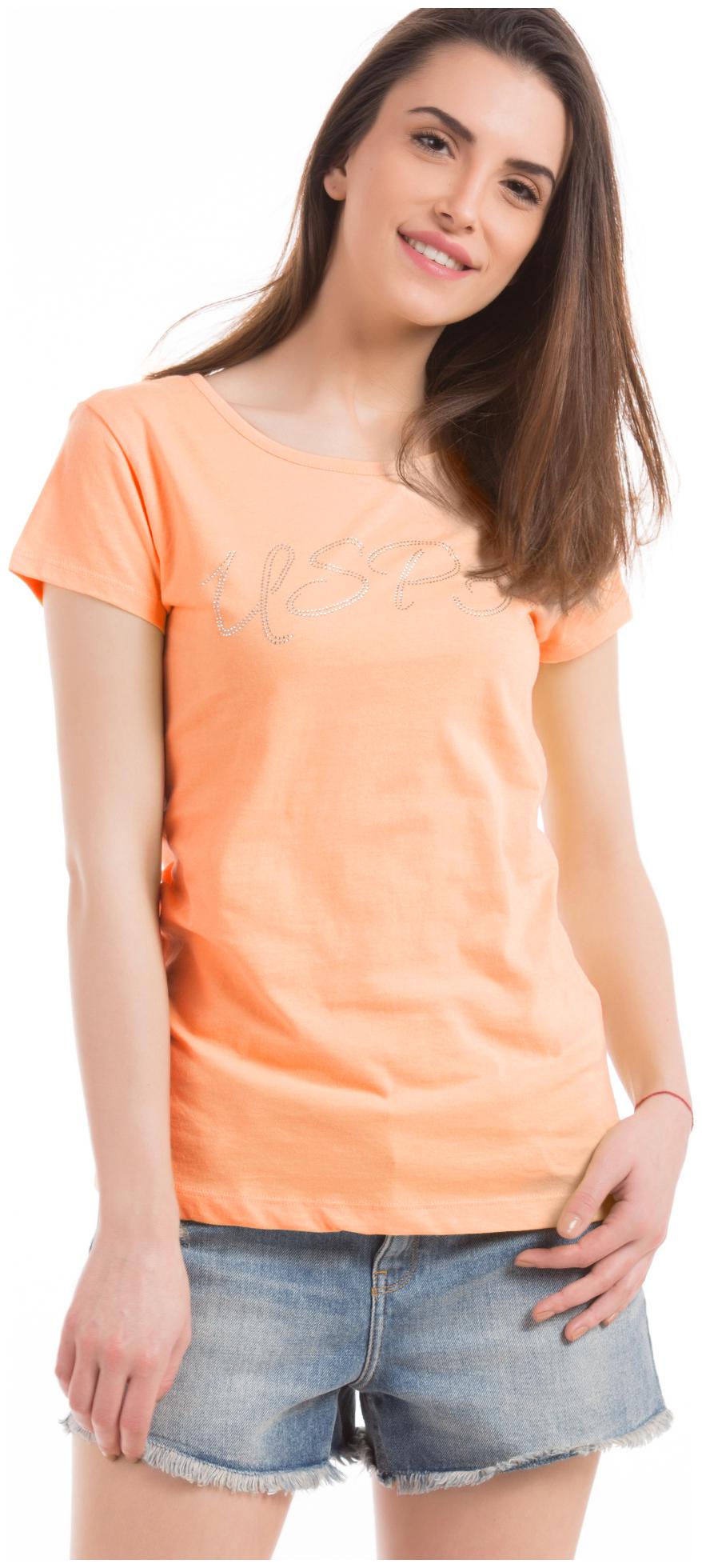 

U S Polo Assn Women Orange Regular fit Round neck Cotton T shirt