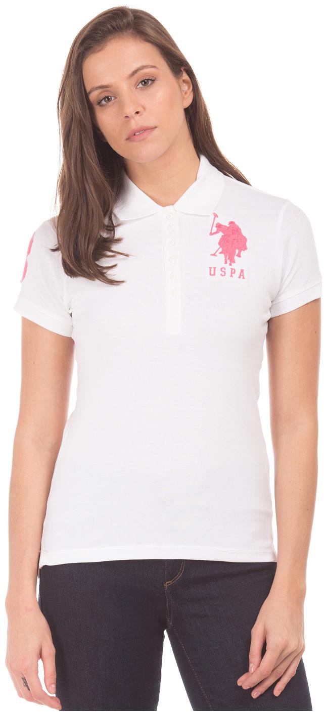 

U S Polo Assn Women White Regular fit Mandarin collar Cotton T shirt