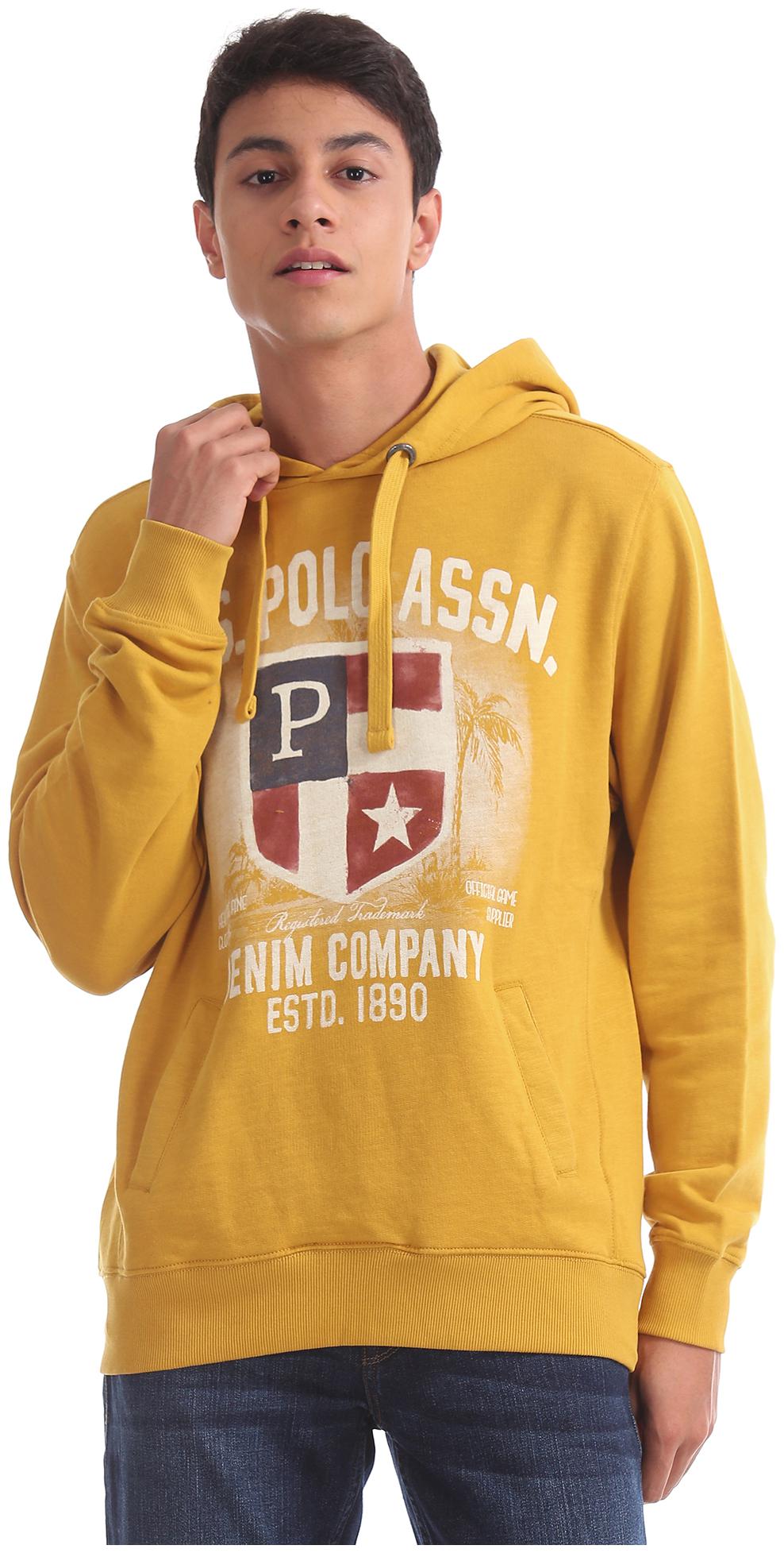 

U S Polo Assn Men Yellow Hooded Hoodie
