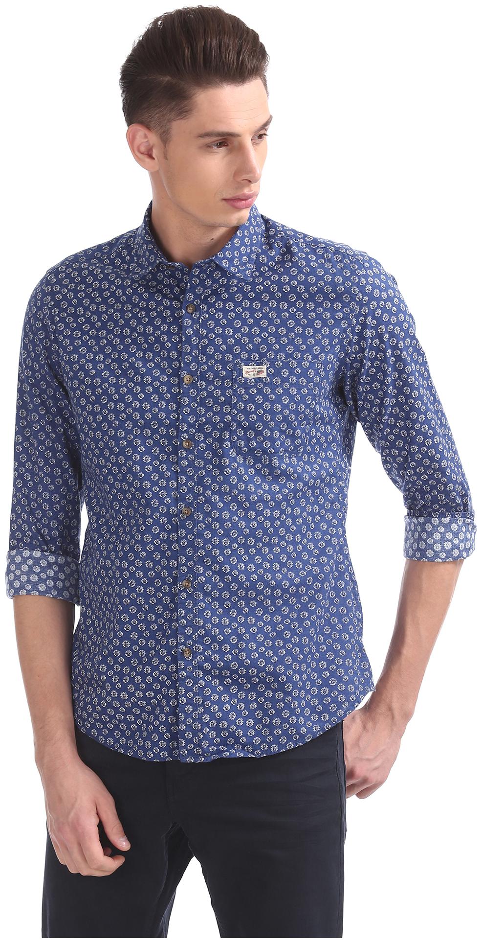 

U S Polo Assn Men Blue Printed Slim Fit Casual Shirt
