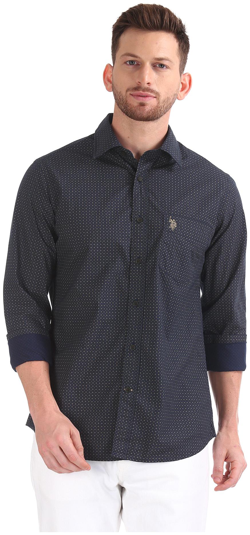 

U S Polo Assn Men Blue Printed Regular Fit Casual Shirt