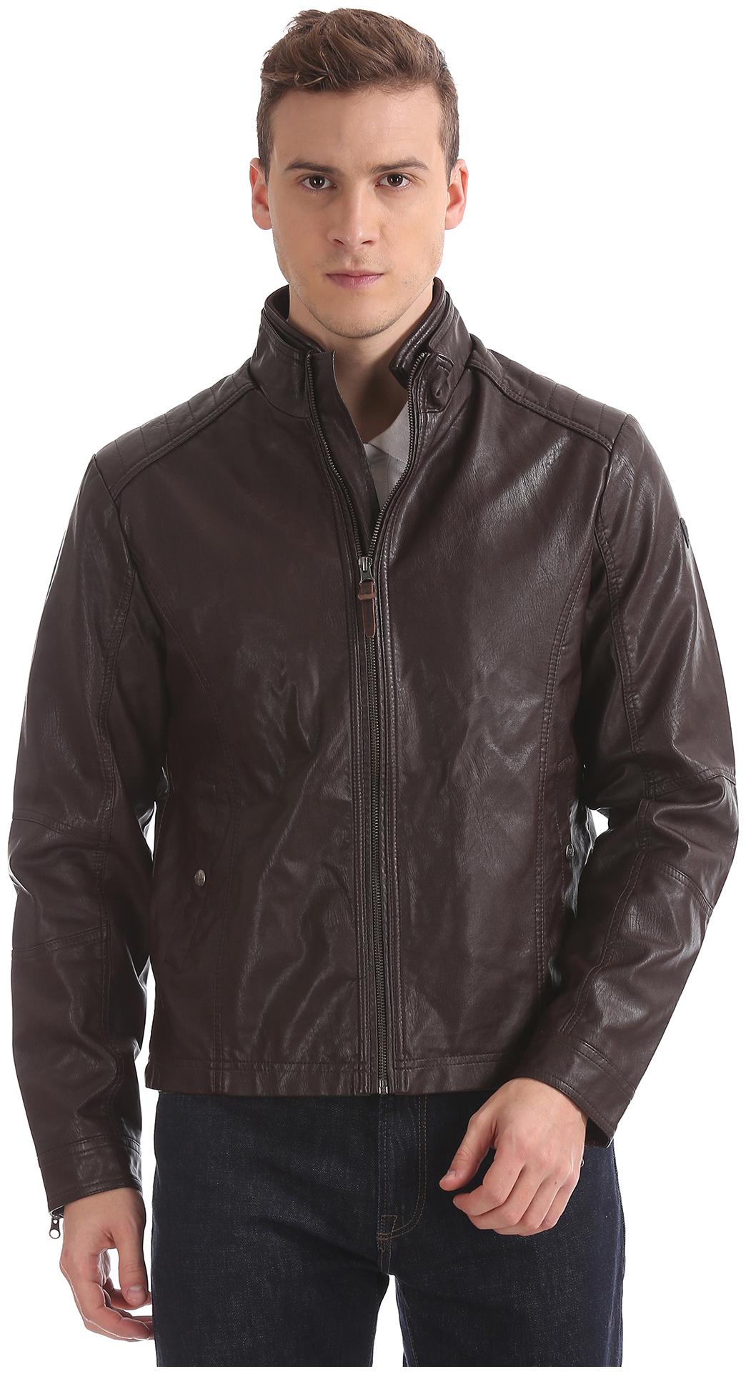 

U S Polo Assn Men Brown Solid Biker jacket