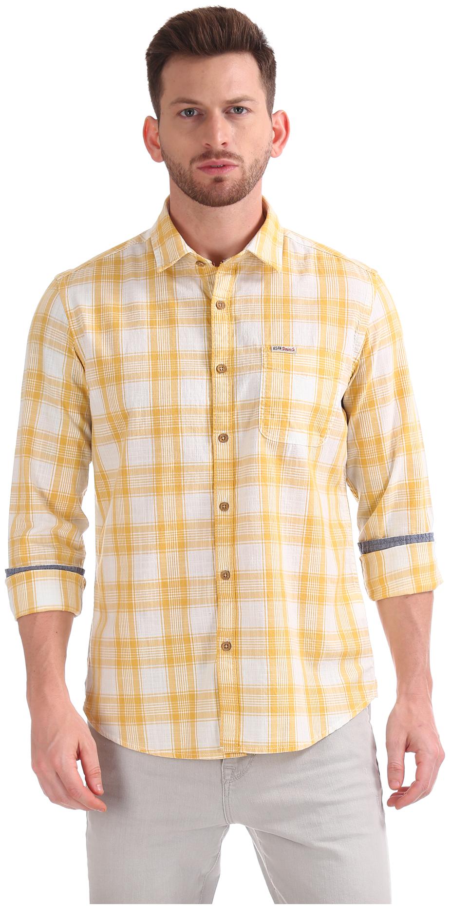 

U S Polo Assn Men Yellow Checked Slim Fit Casual Shirt