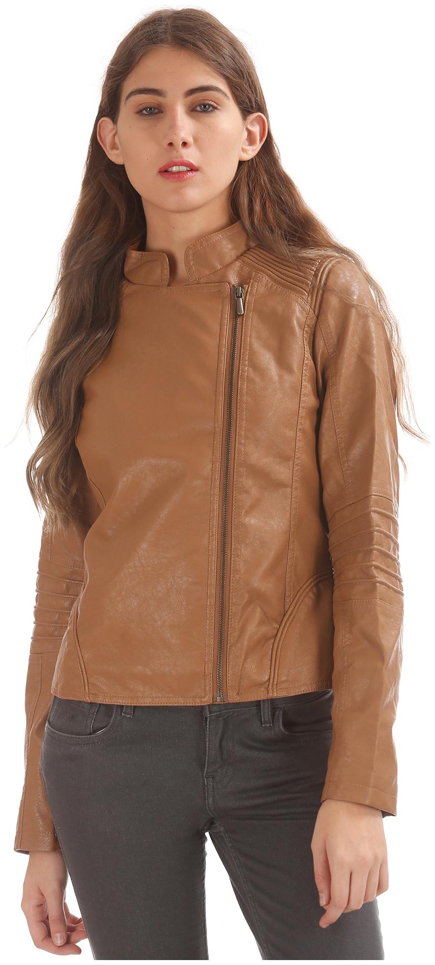 

U S Polo Assn Women Solid Biker Jacket - Brown