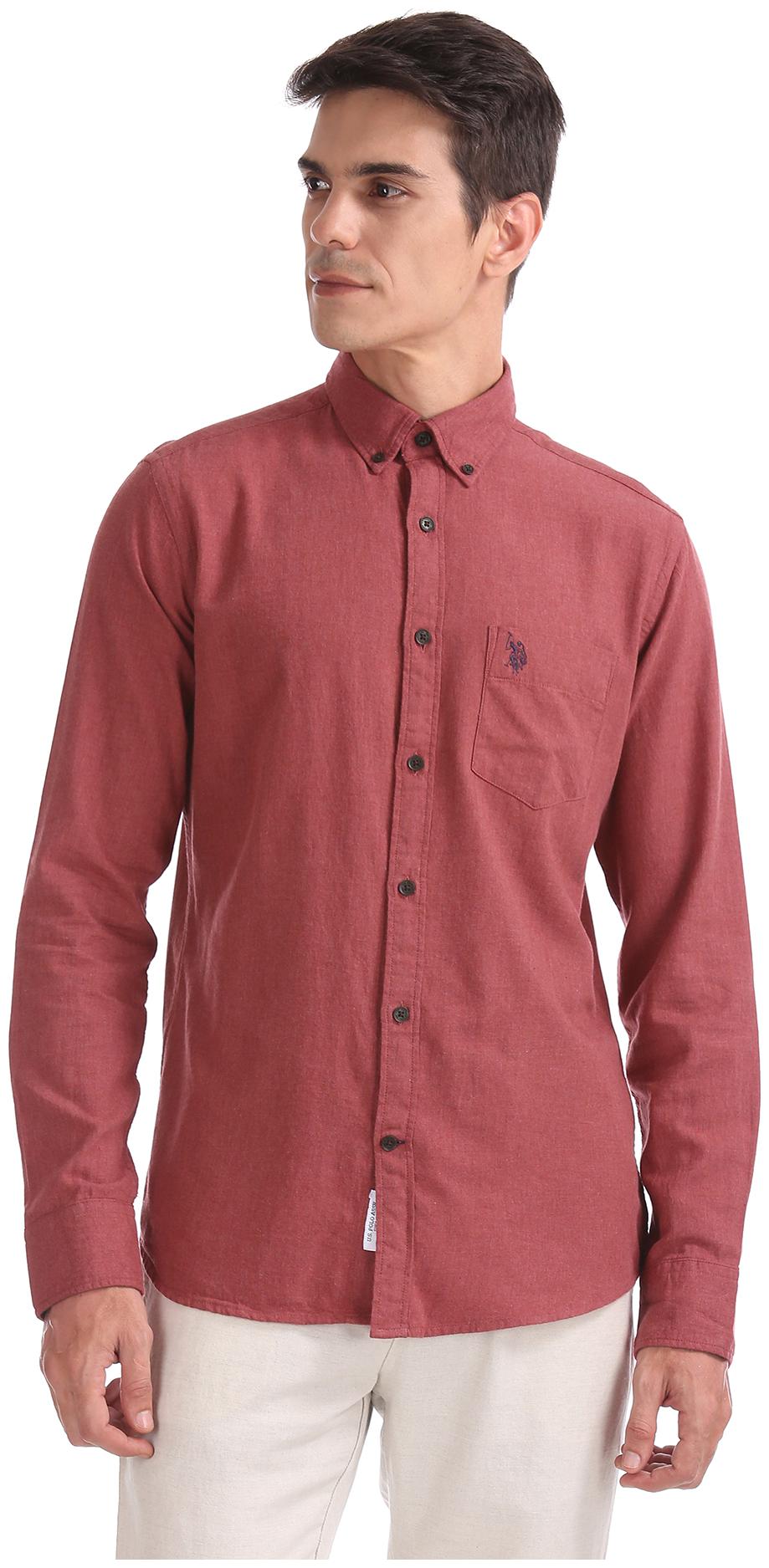 

U S Polo Assn Men Red Solid Regular Fit Casual Shirt