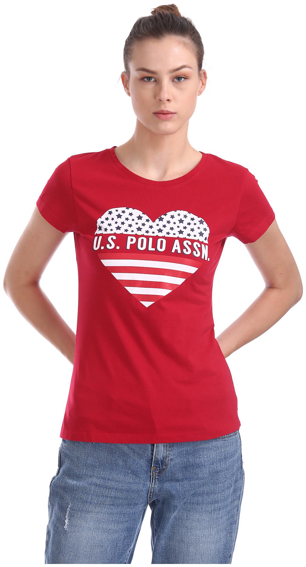 

U S Polo Assn Women Red Regular fit Round neck Cotton T shirt