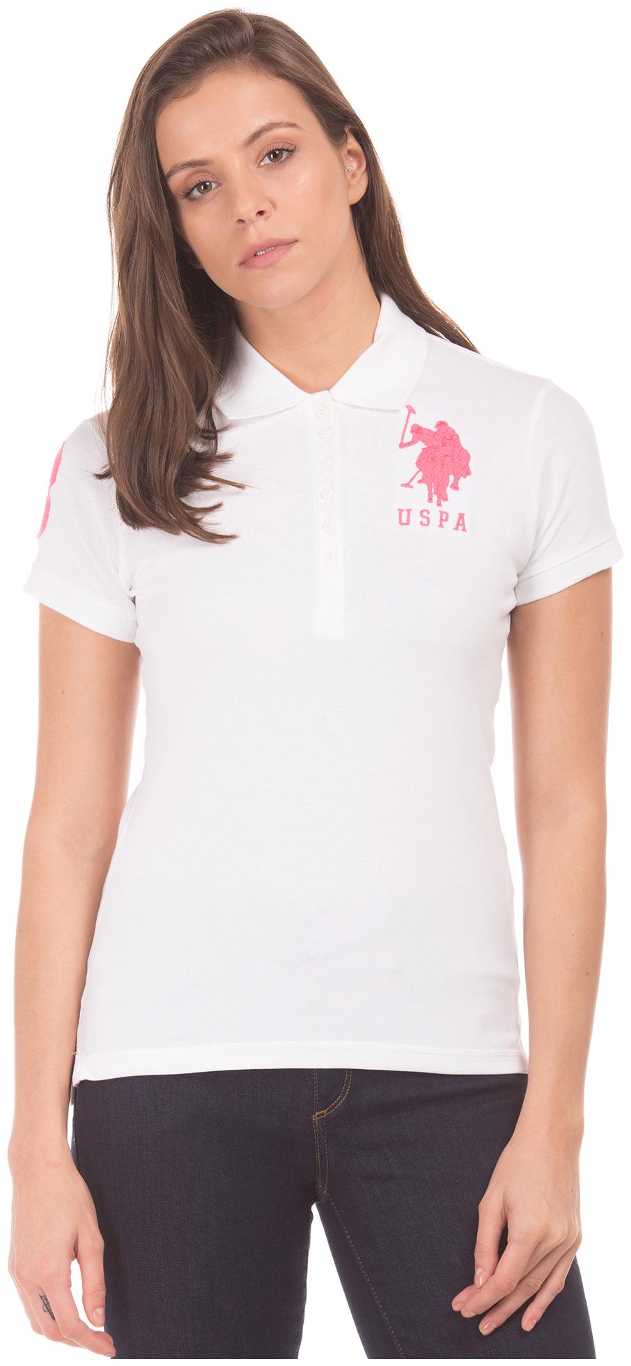 

U S Polo Assn Women White Regular fit Polo neck Cotton T shirt