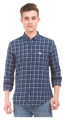 

U S Polo Assn Men Blue Checked Slim Fit Casual Shirt
