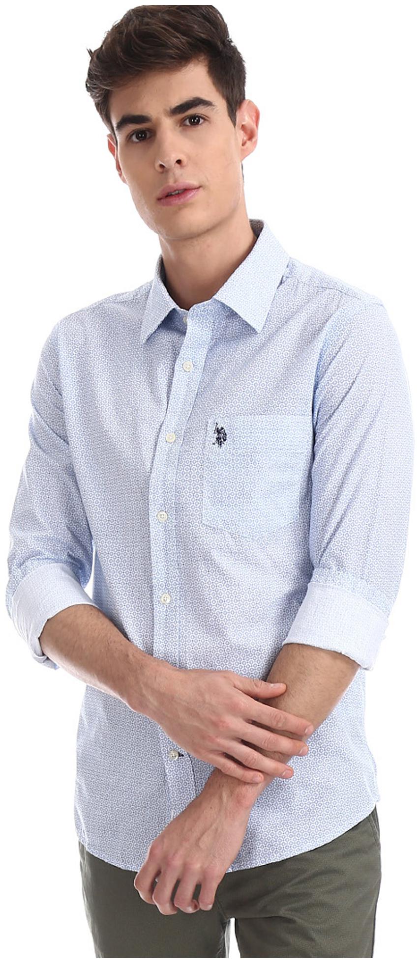 

U S Polo Assn Men Blue Printed Regular Fit Casual Shirt