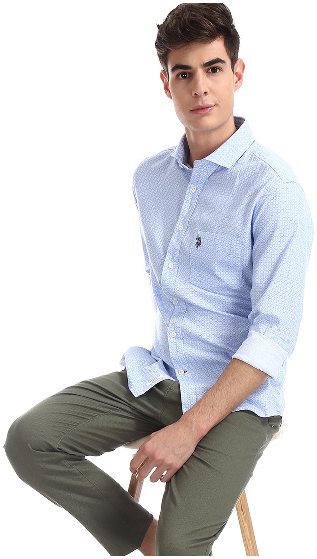 

U S Polo Assn Men Blue Pinstrips Regular Fit Casual Shirt