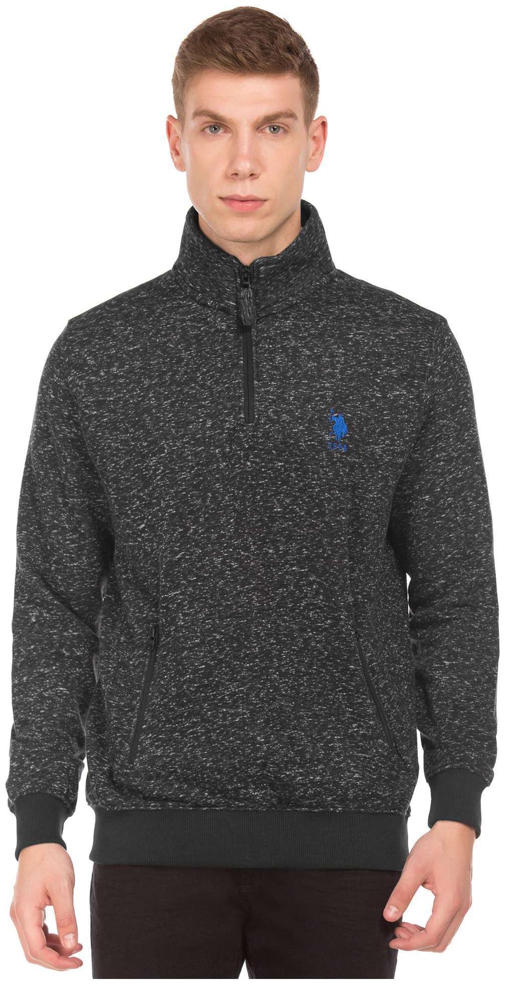 

U S Polo Assn Black Cotton Space Dyed Zip Up Sweatshirt