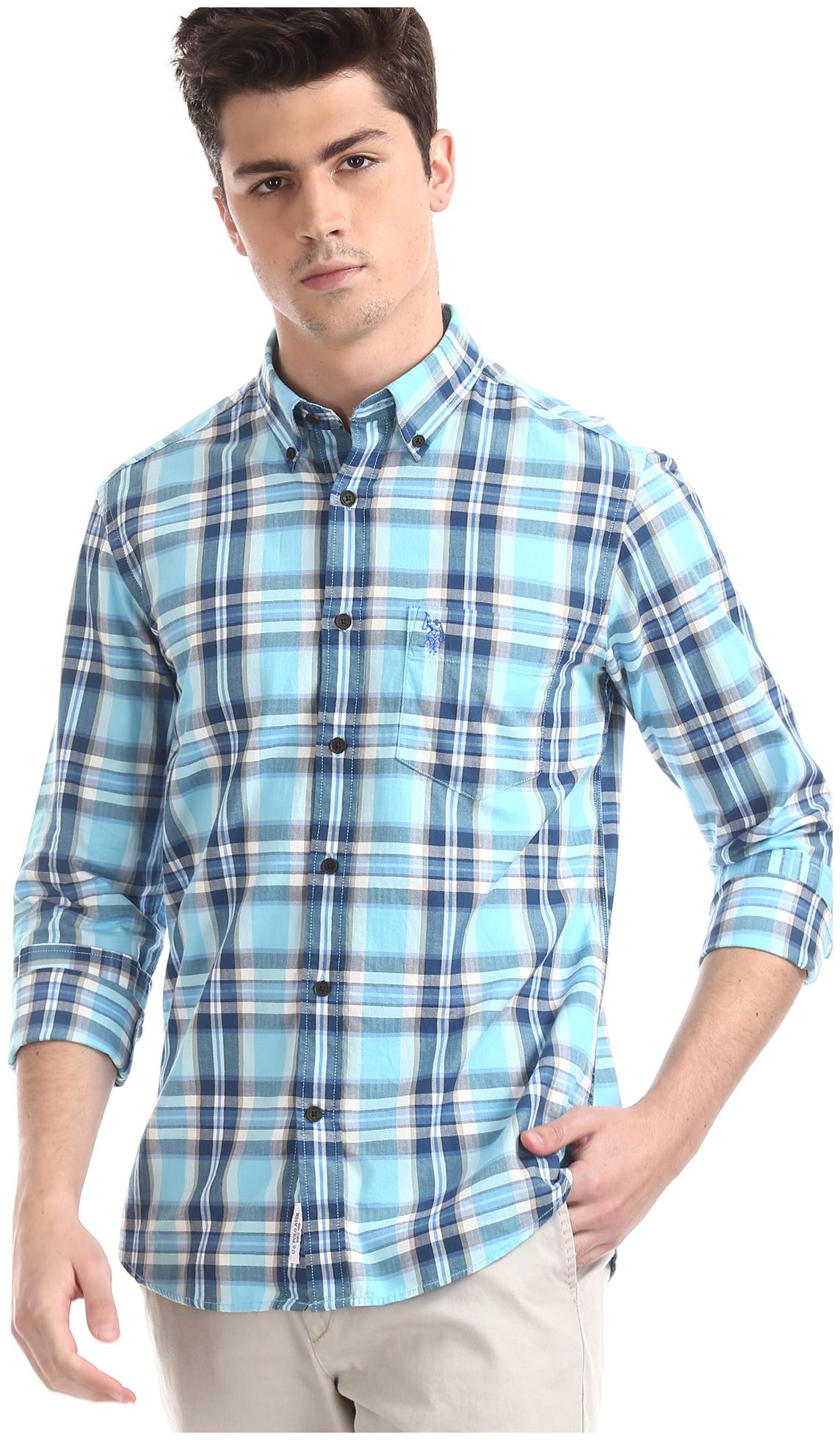 

U S Polo Assn Men Blue Checked Regular Fit Casual Shirt
