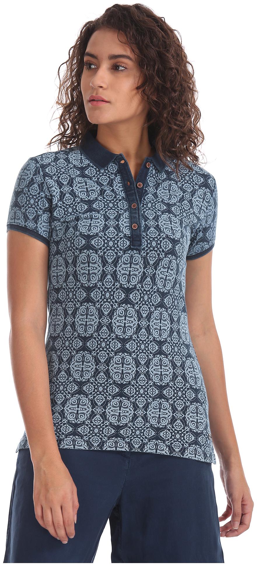 

U S Polo Assn Women Blue Regular fit Round neck Cotton T shirt