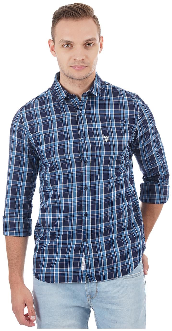 

U S Polo Assn Men Blue Checked Regular Fit Casual Shirt
