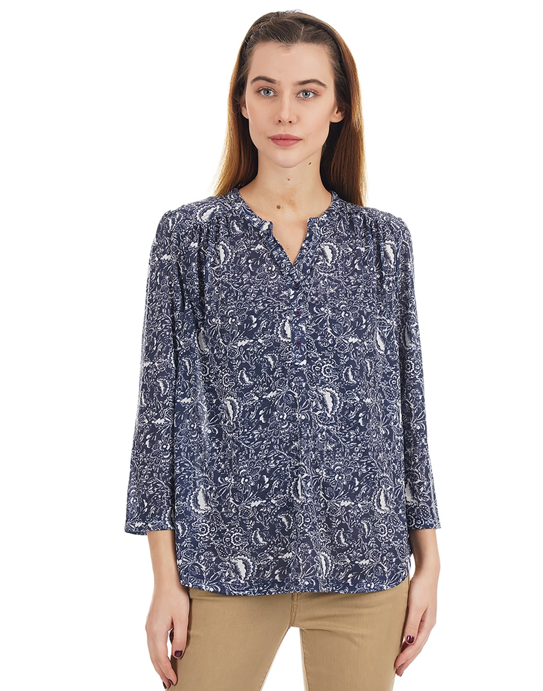 

U S Polo Assn Women Navy Blue Printed Regular Fit Top