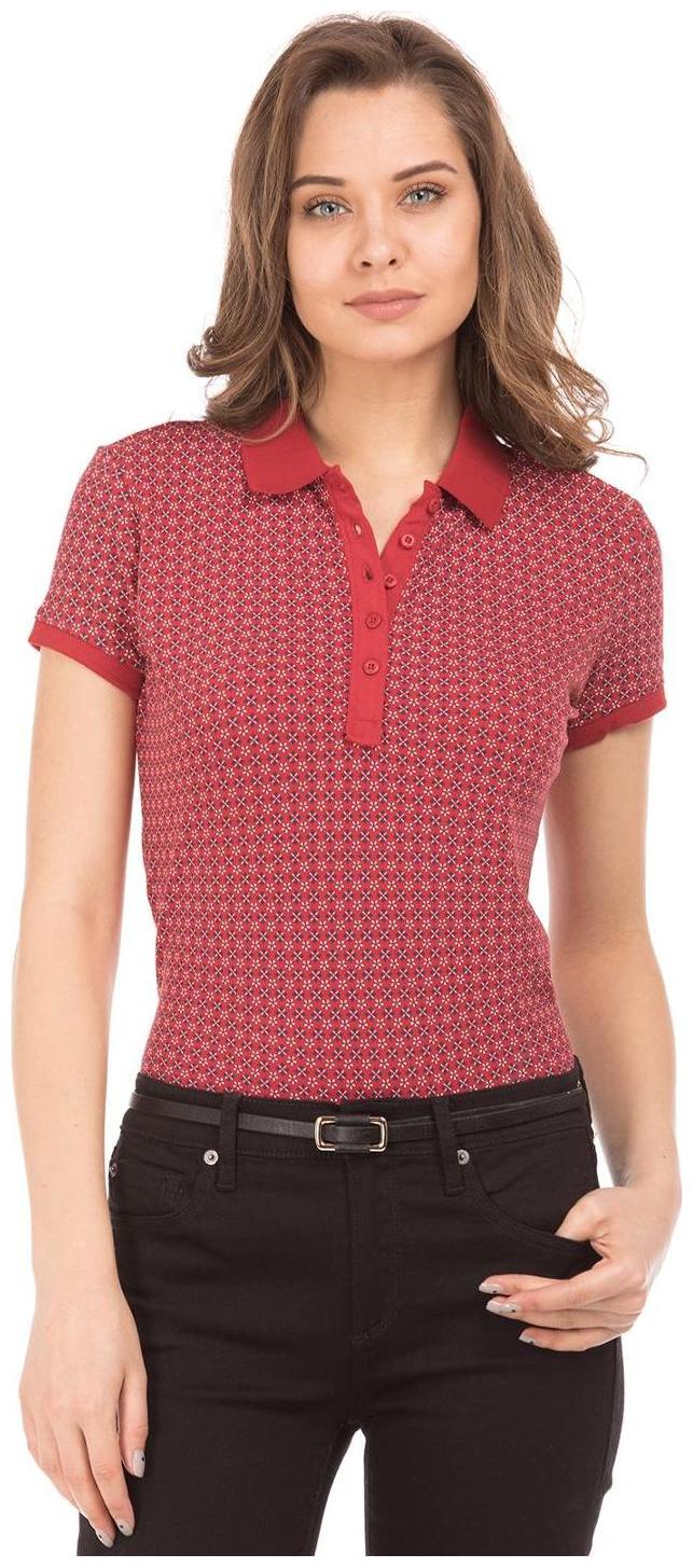 

U S Polo Assn Women Red Regular fit Mandarin collar Cotton T shirt