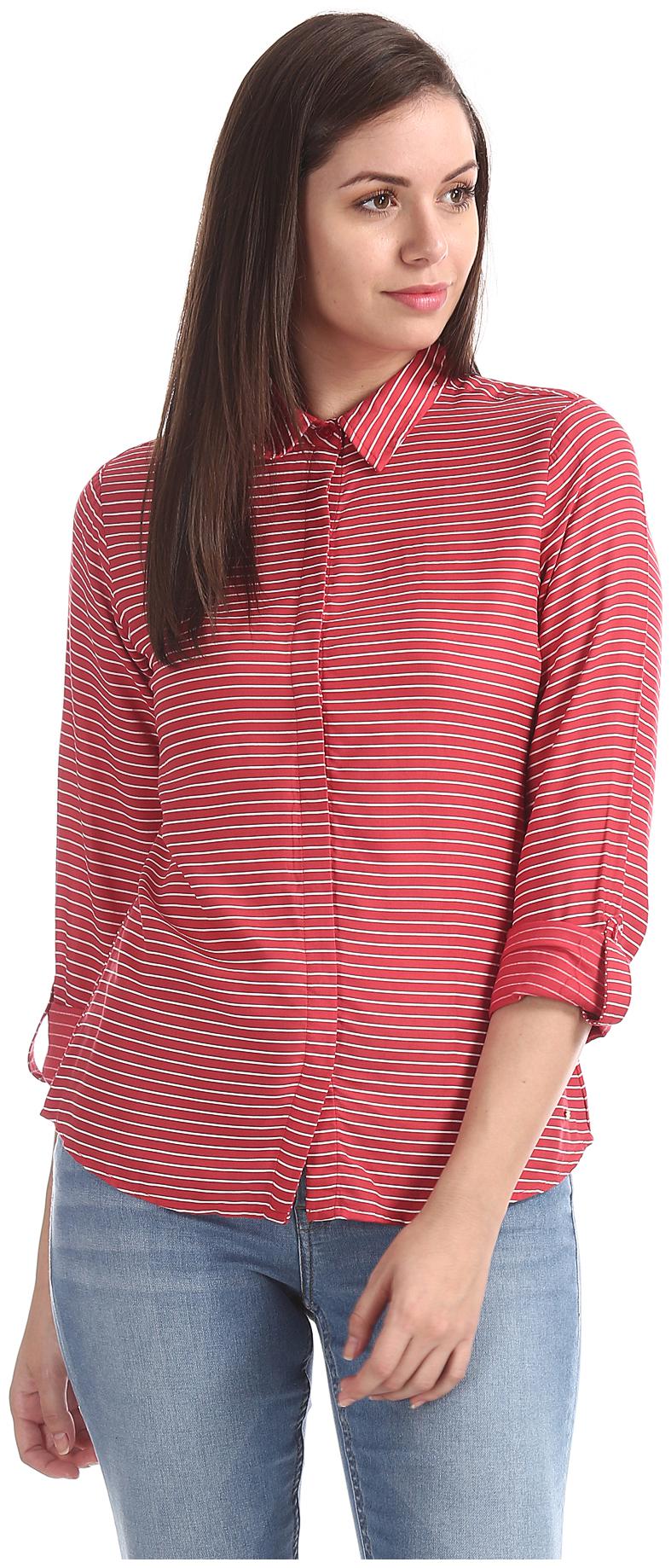 

U S Polo Assn Women Red Striped Regular Fit Shirt