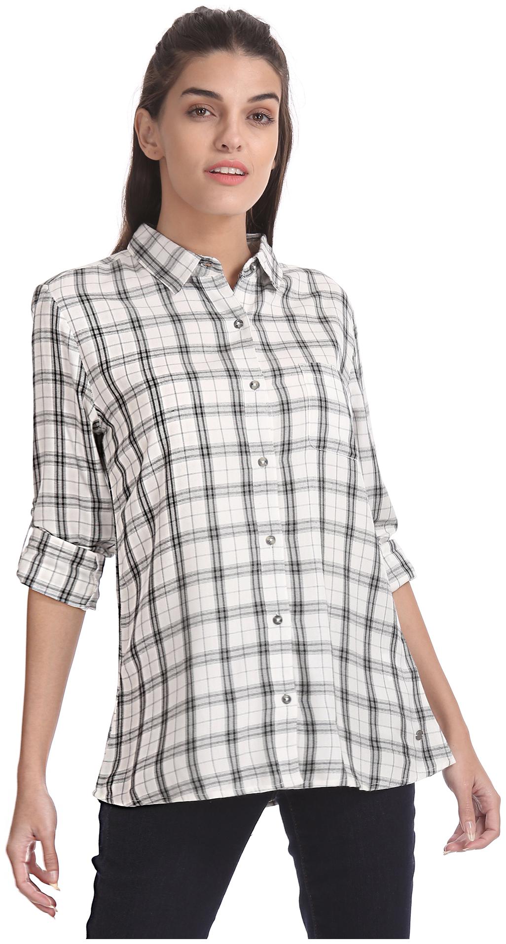 

U S Polo Assn Women White Checked Regular Fit Shirt