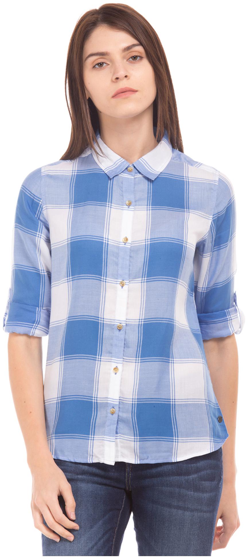 

U S Polo Assn Women Blue Checked Regular Fit Shirt