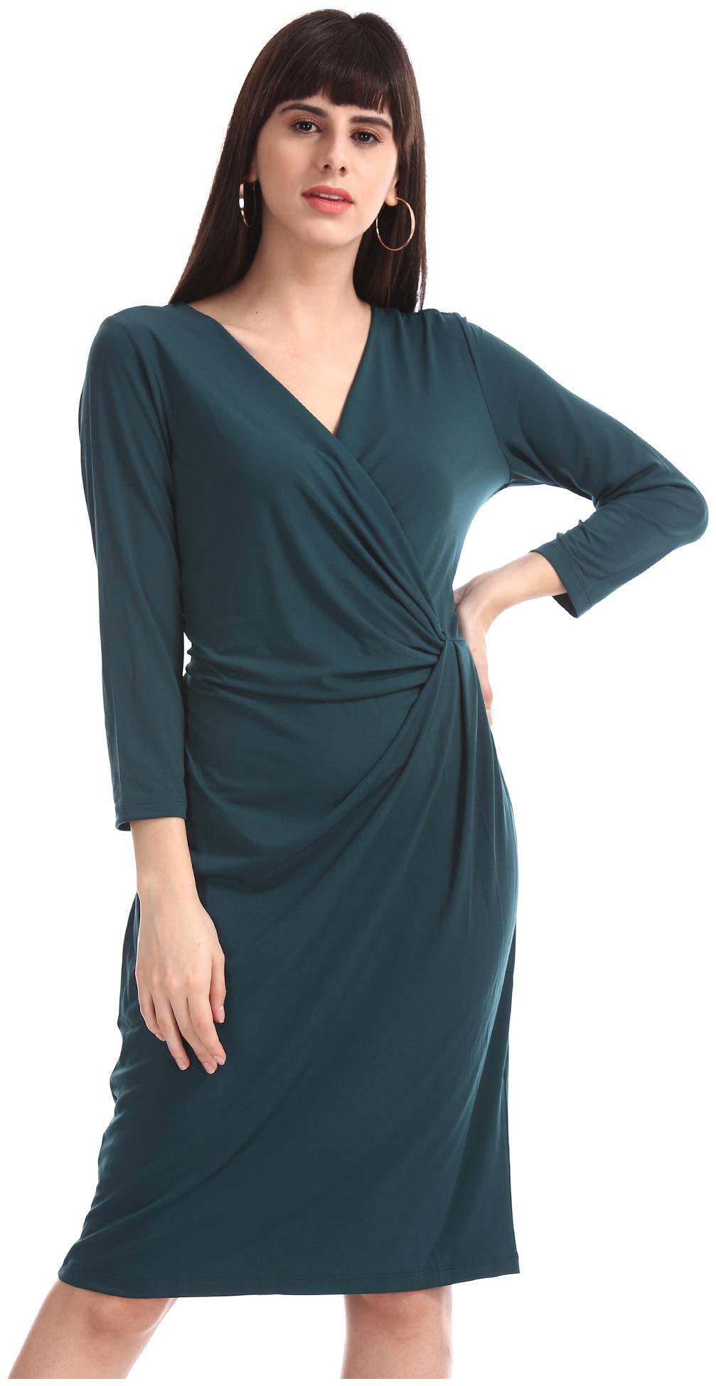 

U S Polo Assn Green Solid Wrap dress