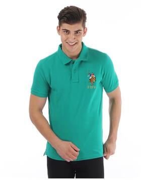 U S Polo Assn Men Slim Fit Polo Neck Solid T Shirt Green U S Polo Assn Men Slim Fit Polo Neck Solid T Shirt Green
