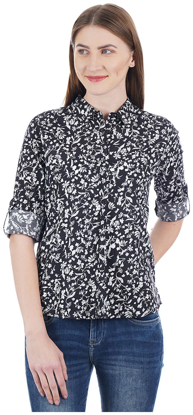 

U S Polo Assn Women Black Printed Slim Fit Shirt