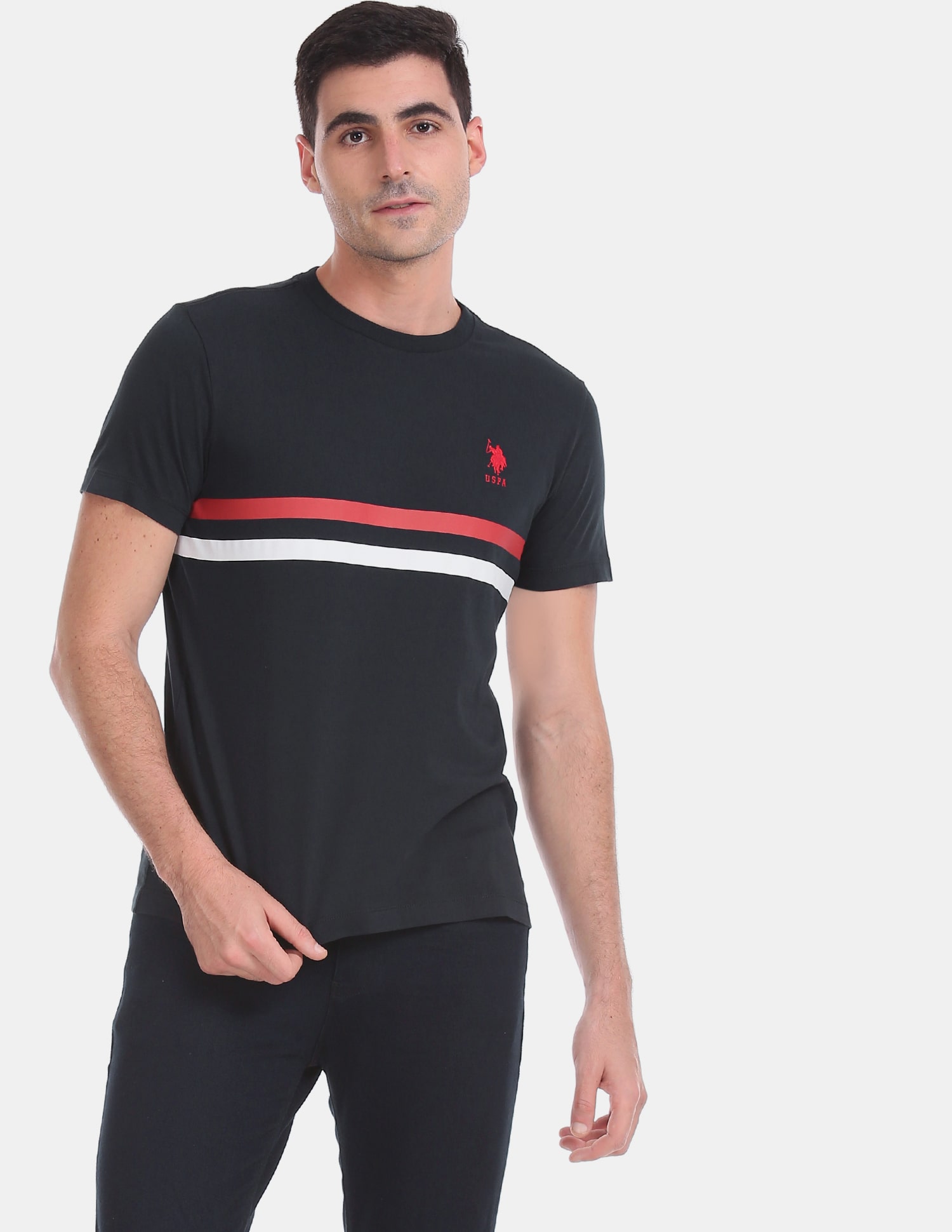 

U S Polo Assn Men Blue Regular fit Cotton Round neck T-Shirt - Pack Of 1