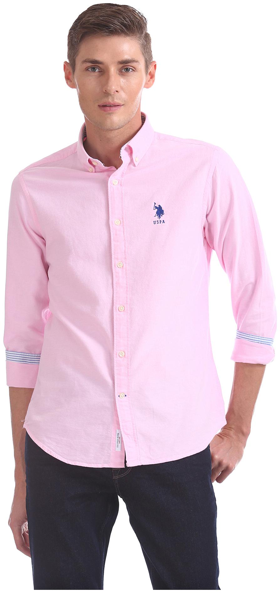 

U S Polo Assn Men Pink Solid Slim Fit Casual Shirt