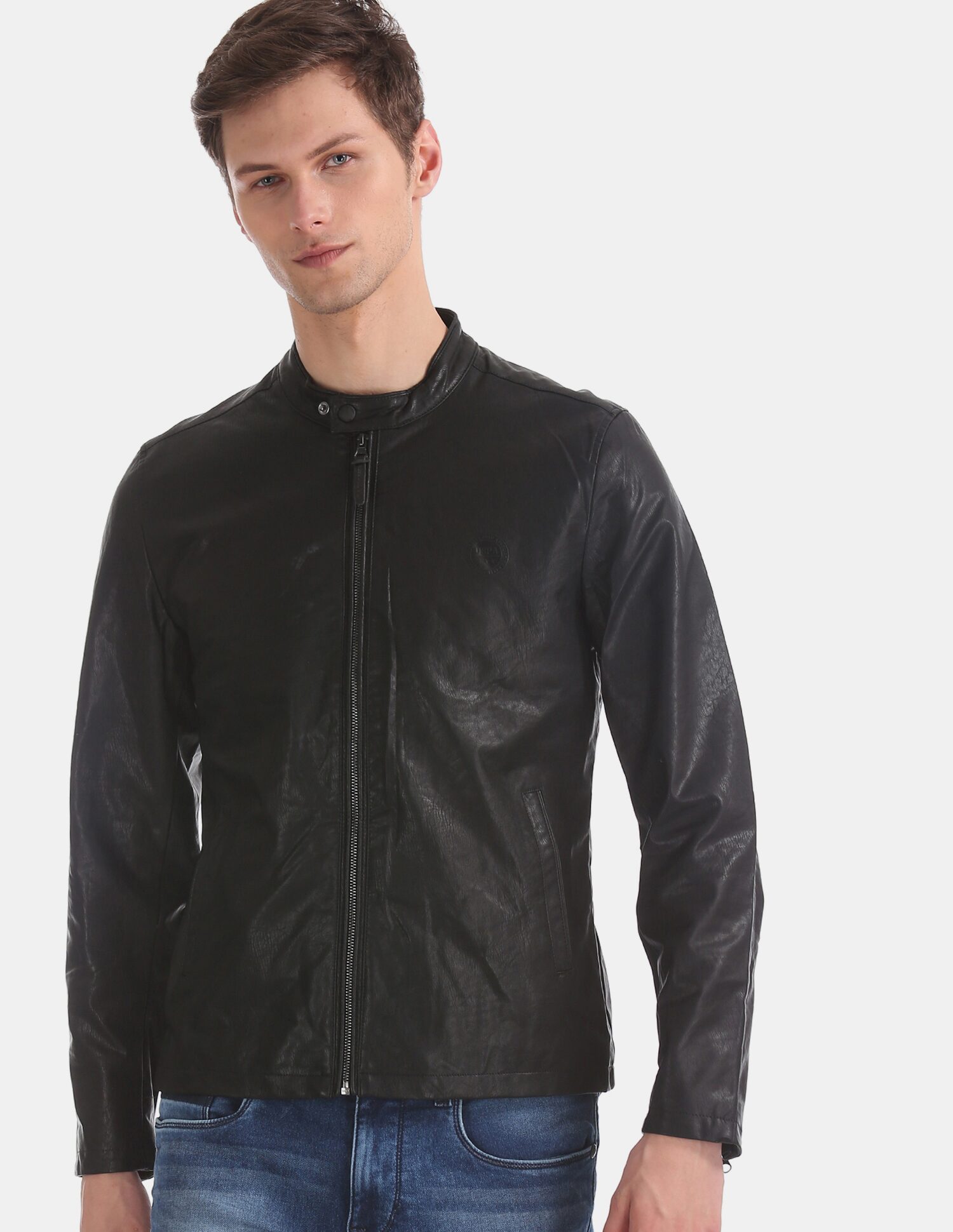 

U S Polo Assn Men Black Solid Biker jacket