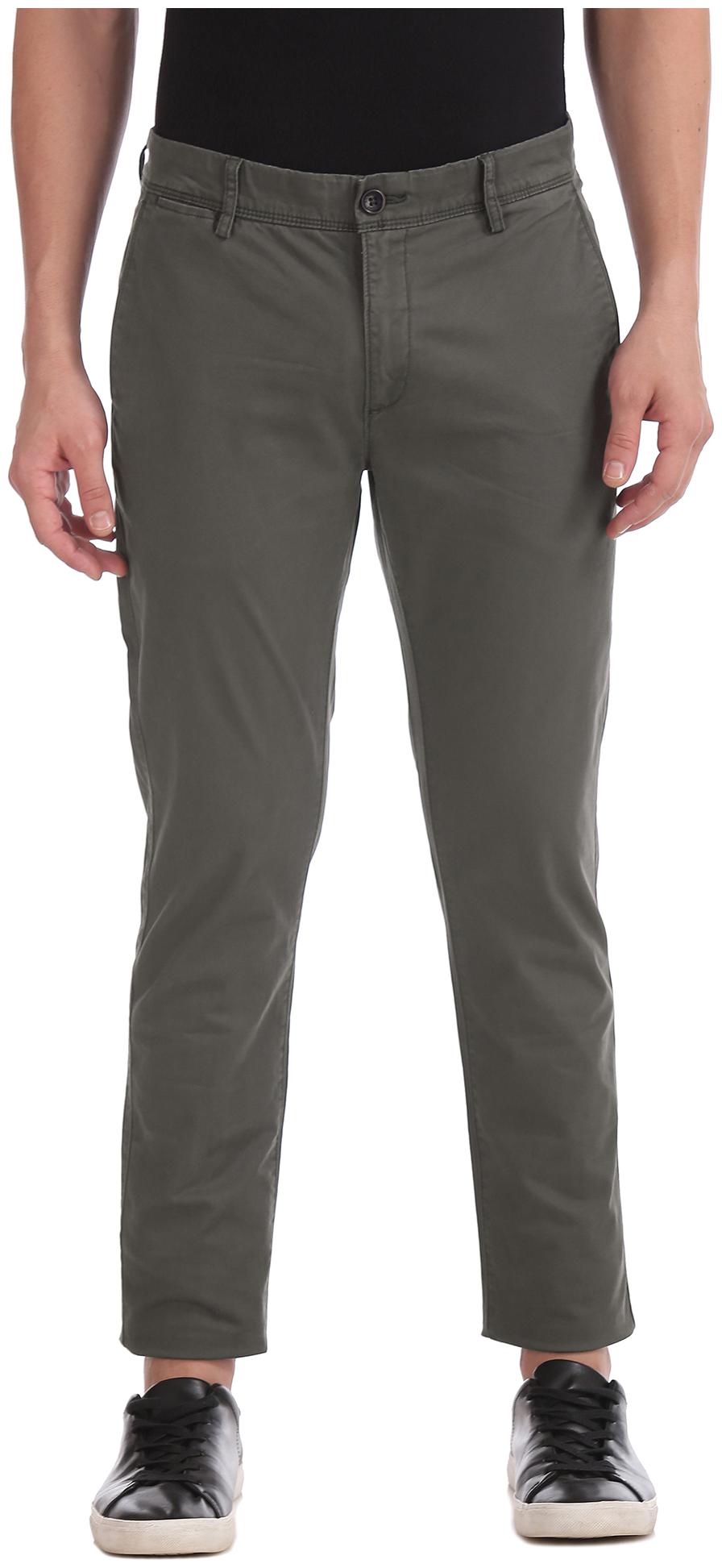 

U S Polo Assn Men Grey Solid Slim fit Regular trousers