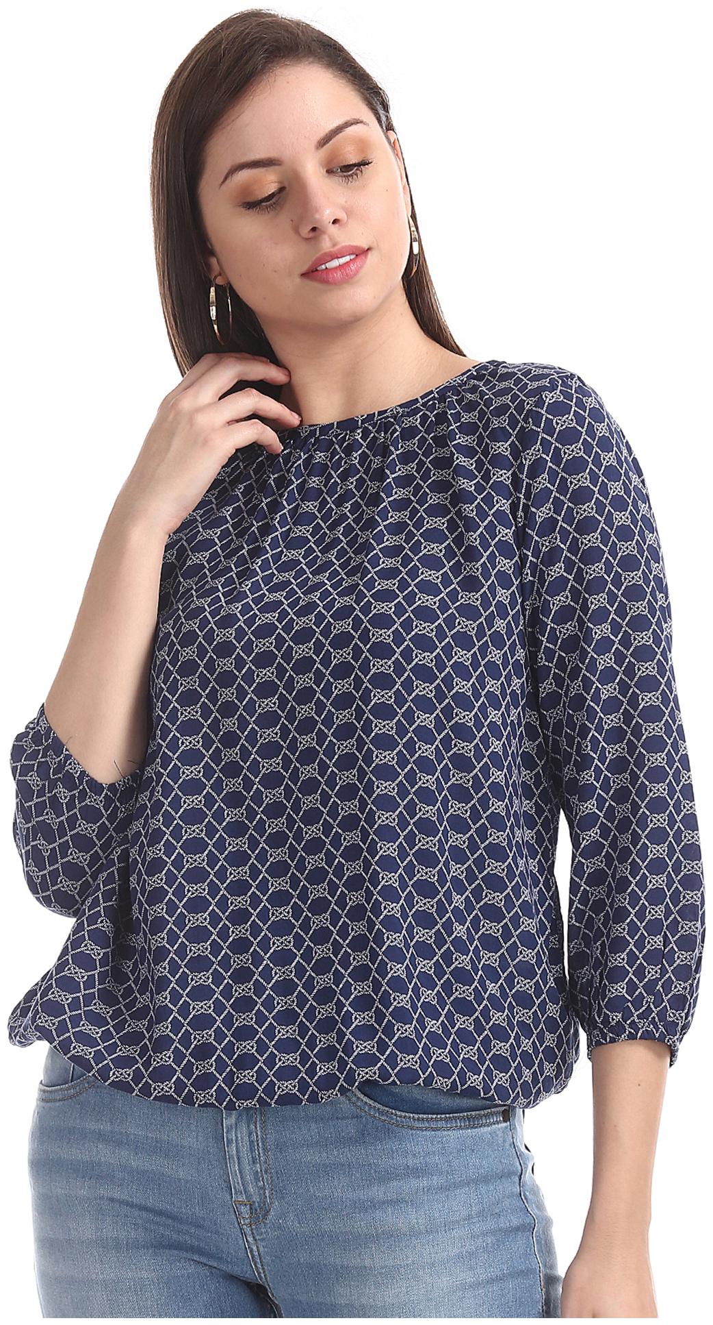 

U S Polo Assn Women Printed Blouson top - Blue