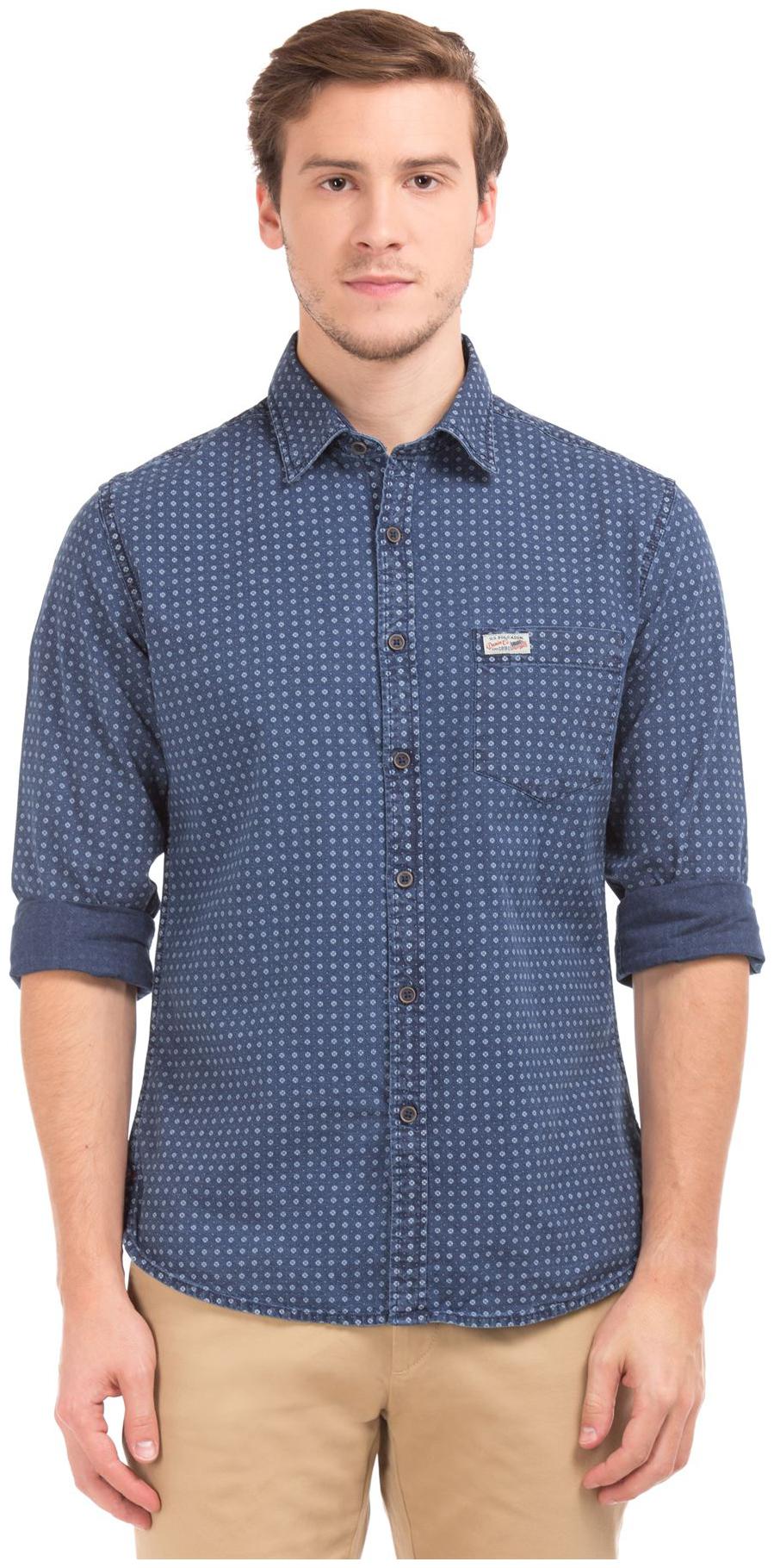 

U S Polo Assn Men Blue Printed Slim Fit Casual Shirt