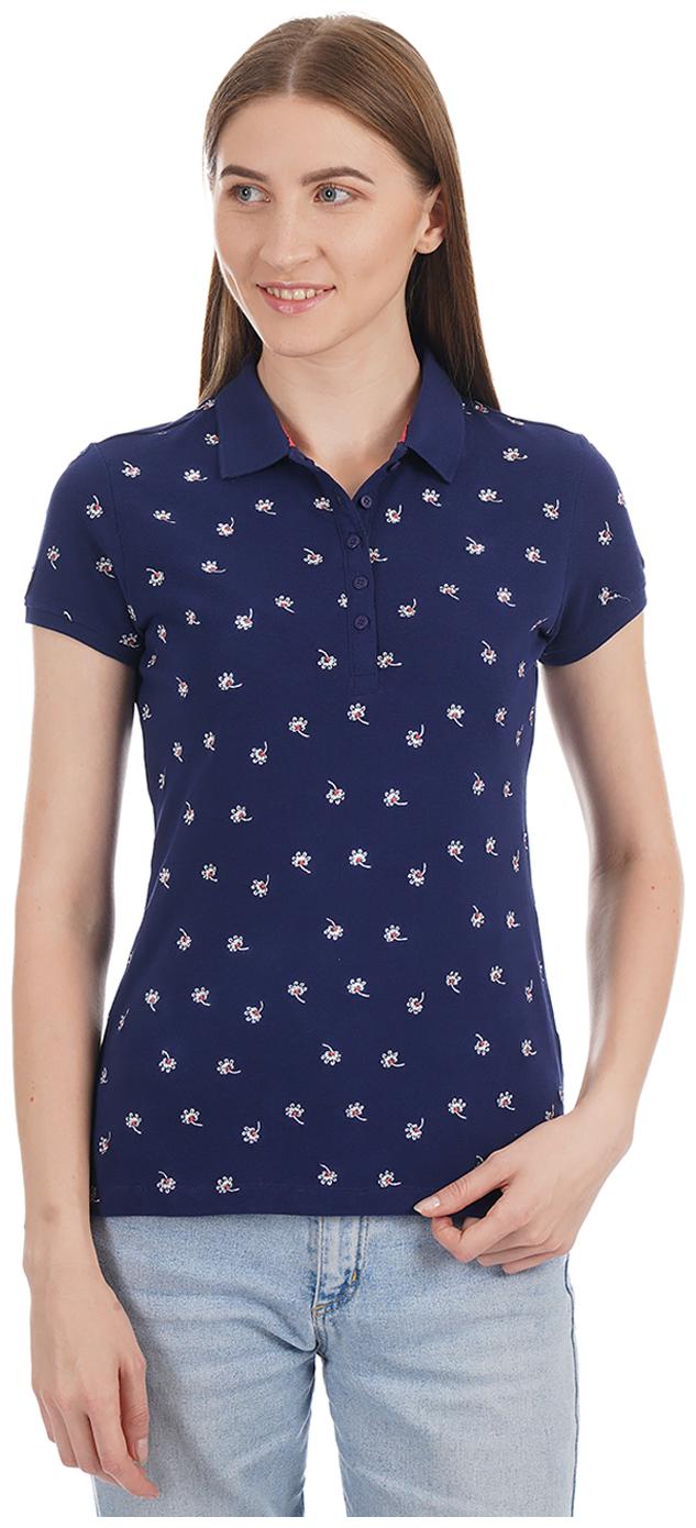 

U S Polo Assn Women Blue Slim fit Polo neck Cotton T shirt