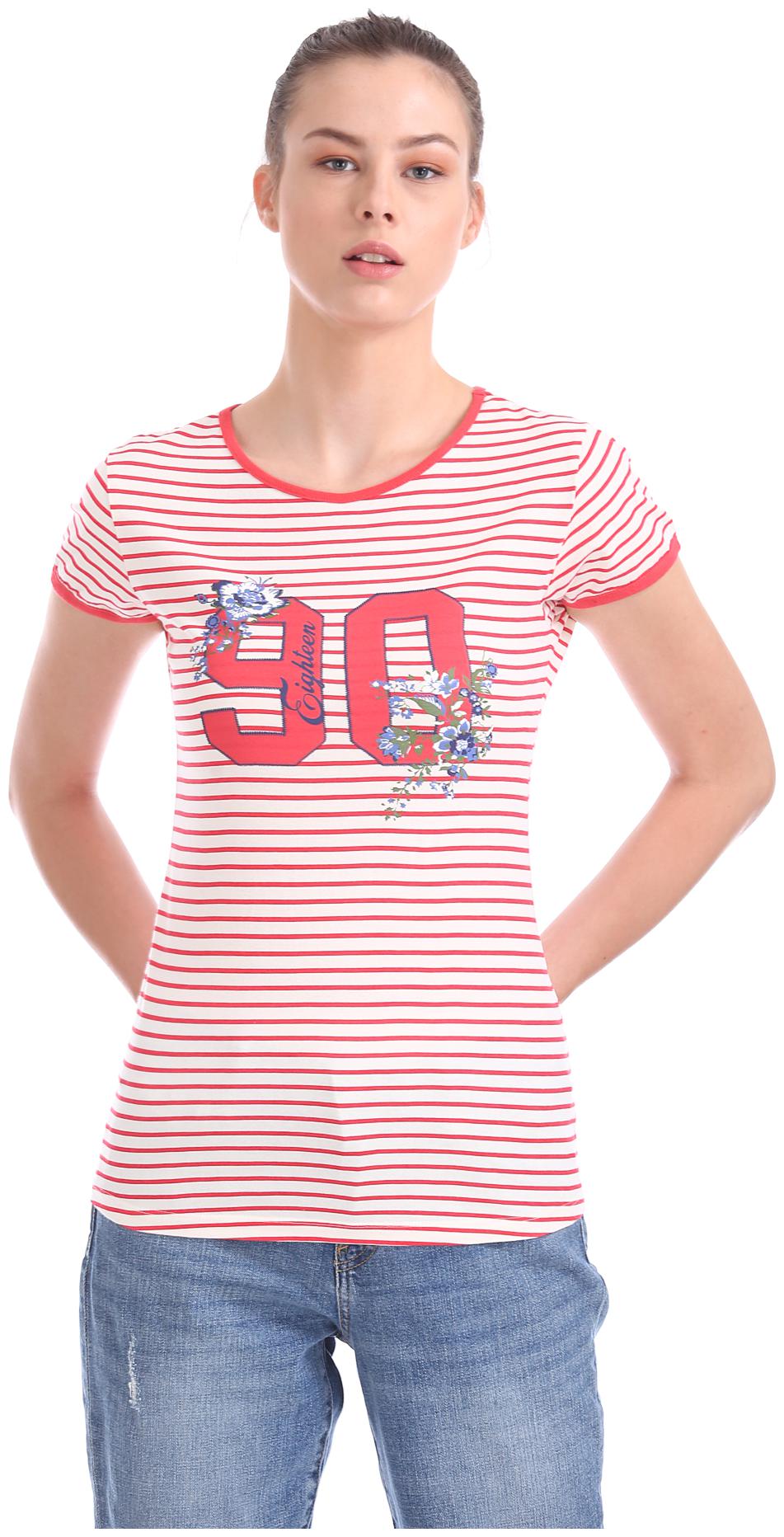 

U S Polo Assn Women Red Regular fit Round neck Cotton T shirt