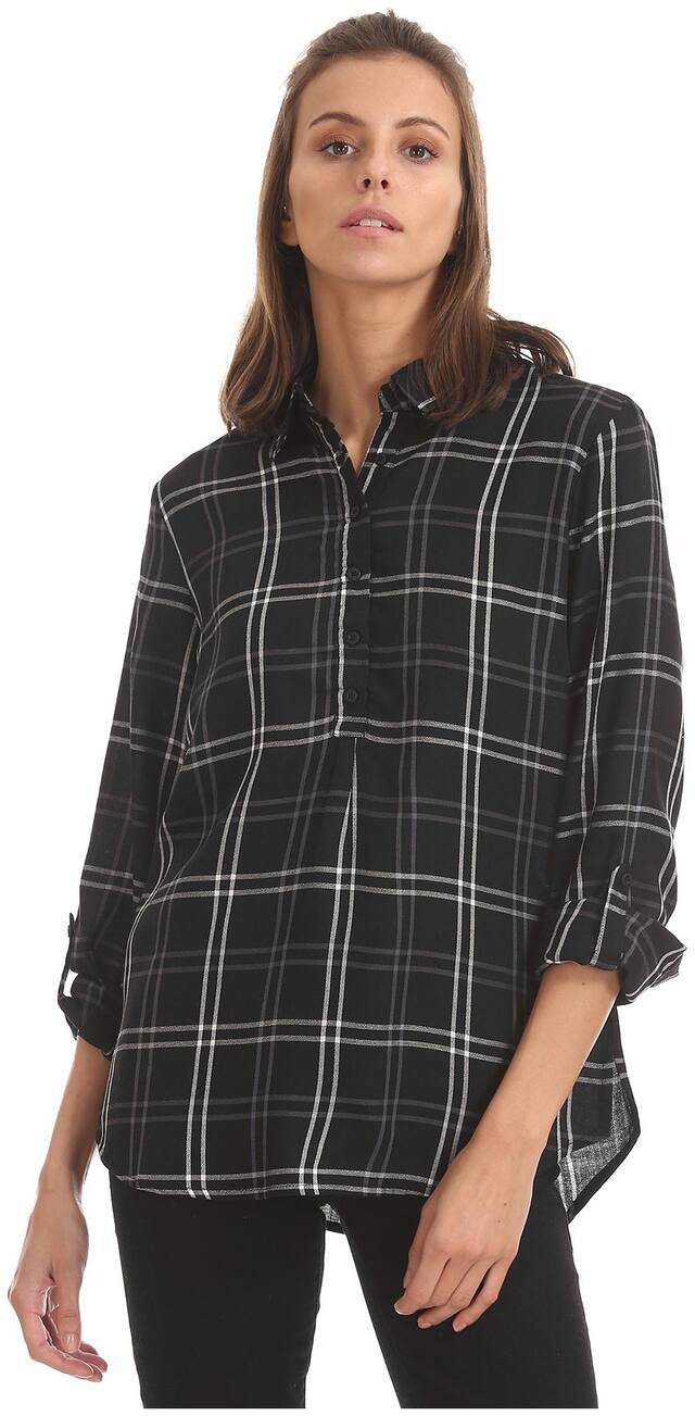 U.S. Polo Assn. Women Black Checked Regular Fit Shirt