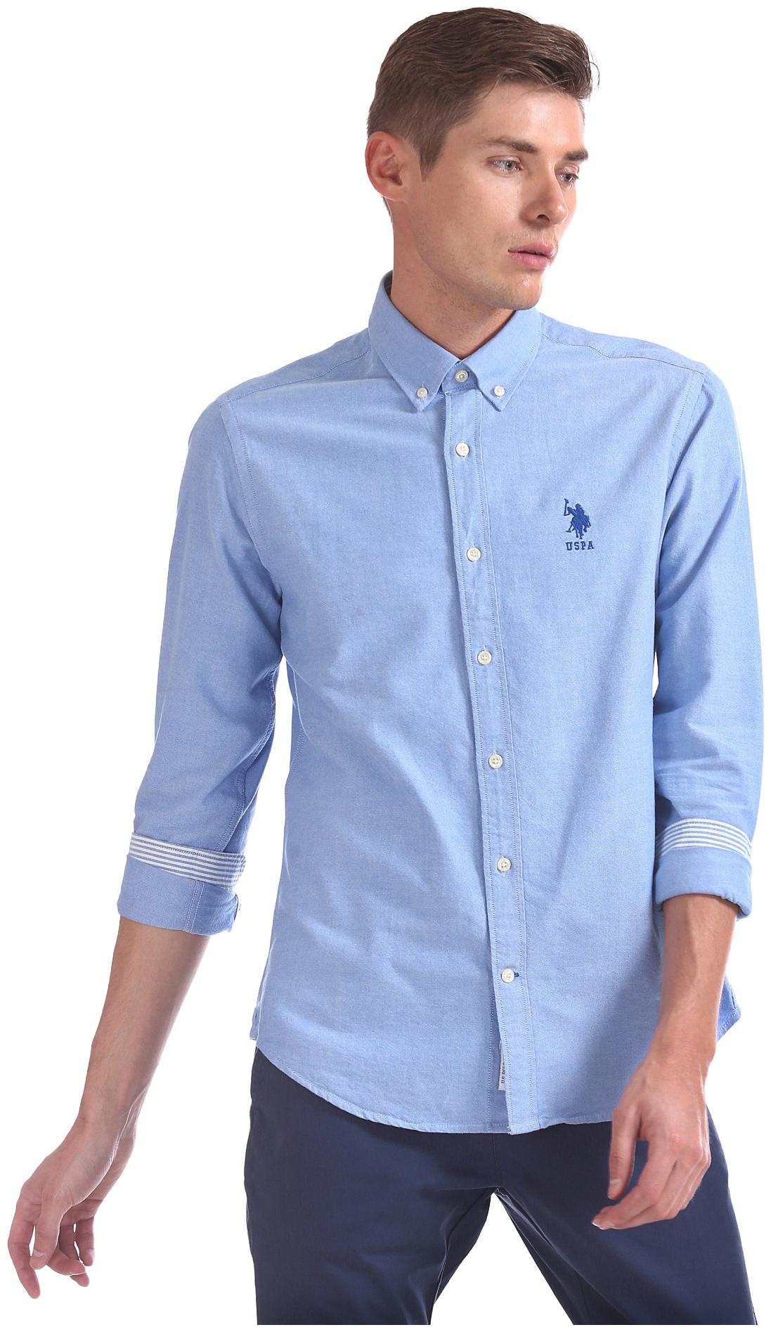 

U S Polo Assn Men Blue Solid Regular Fit Casual Shirt