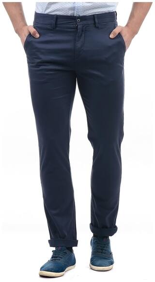 U.S. Polo Assn. Men Blue Solid Slim fit Regular trousers