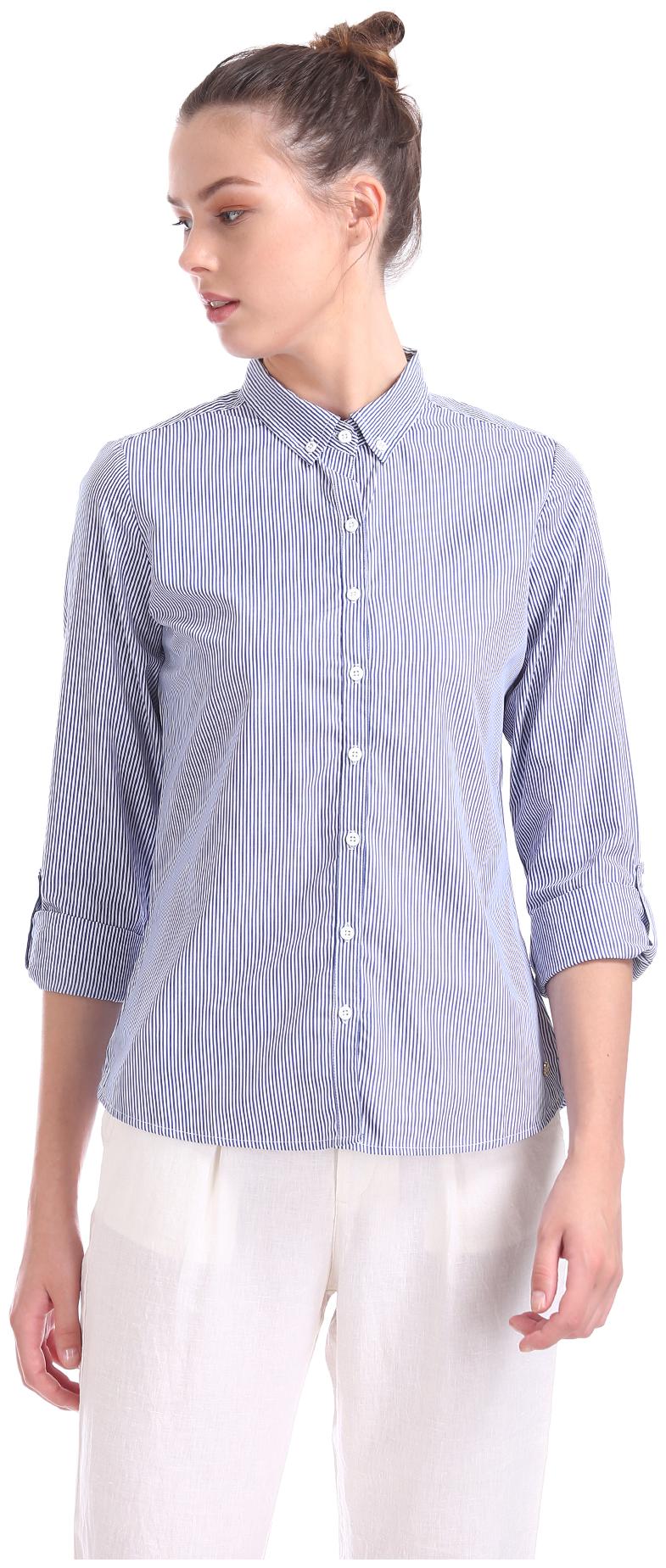 

U S Polo Assn Women Blue Striped Regular Fit Shirt