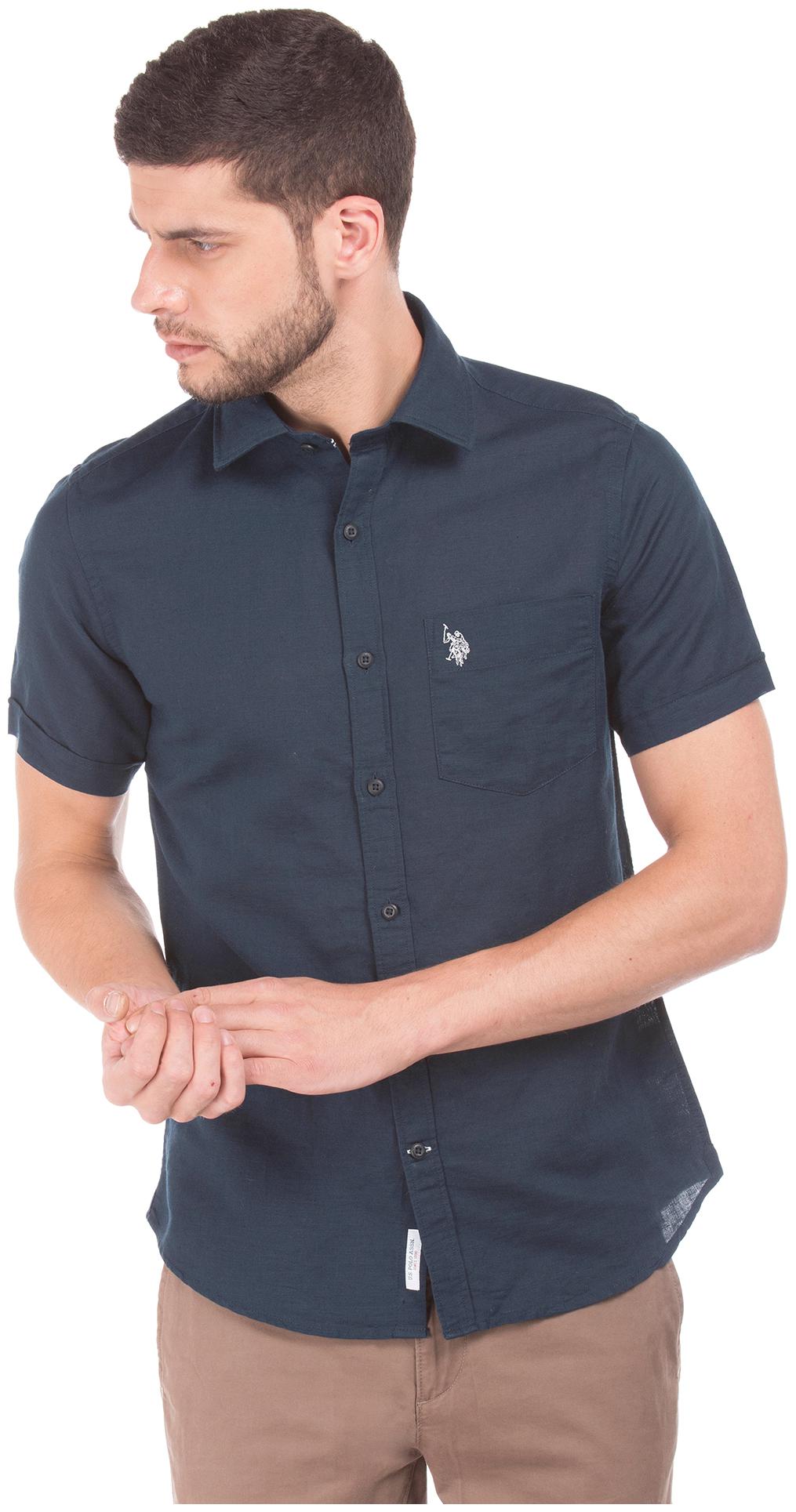 

U S Polo Assn Men Blue Solid Regular Fit Casual Shirt