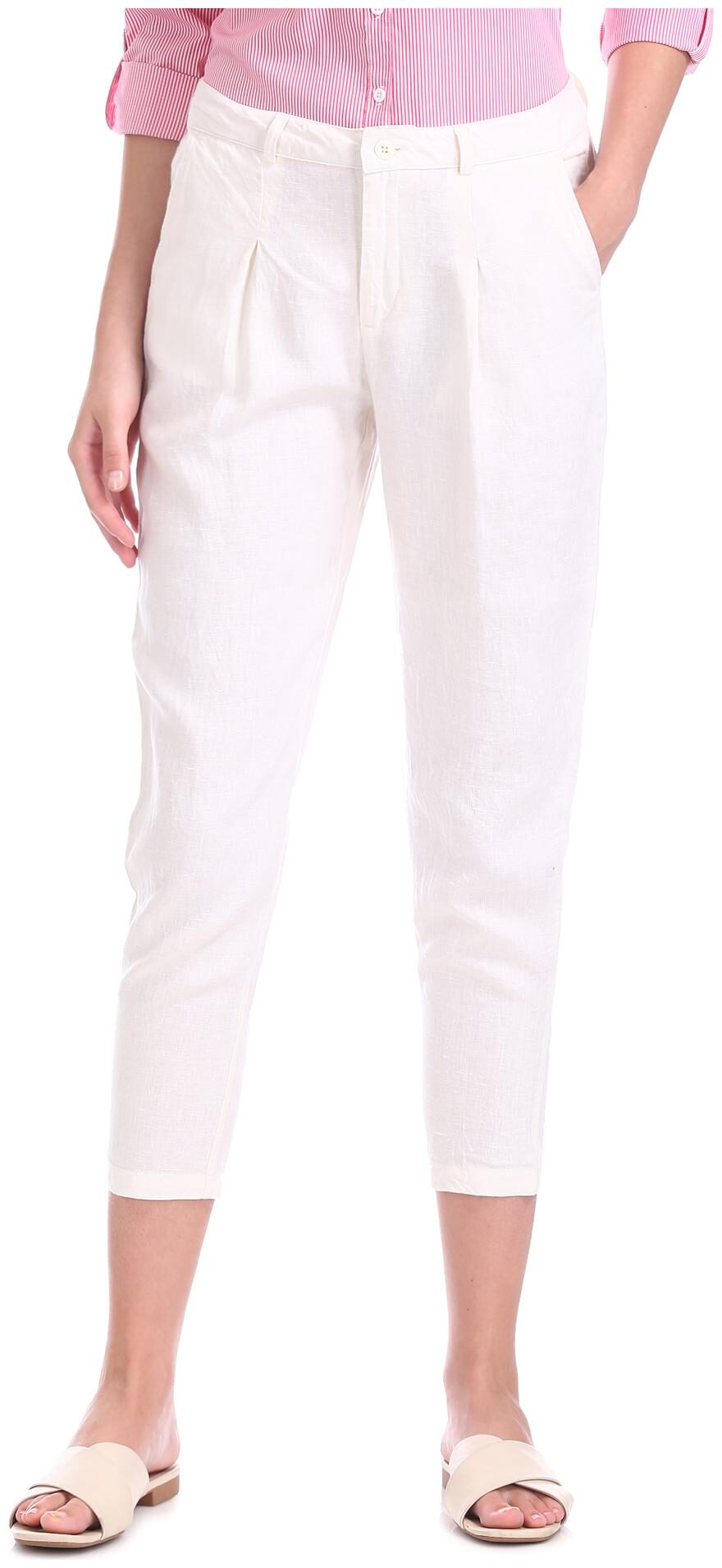

U S Polo Assn Women White Slim fit Cropped trousers