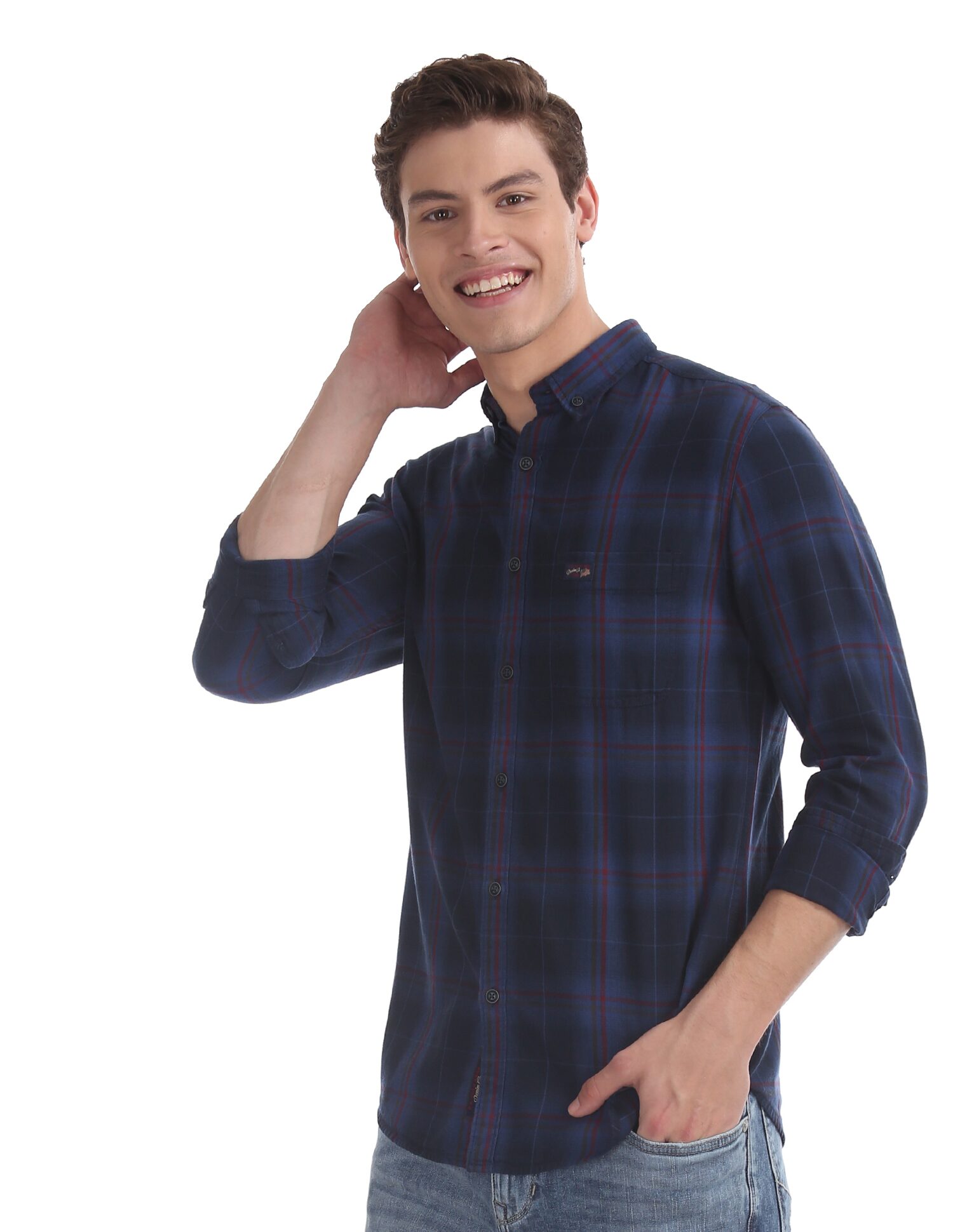 

U S Polo Assn Men Blue Checked Slim Fit Casual Shirt