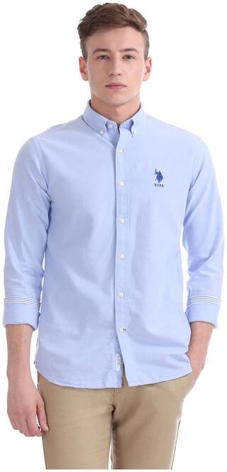 Buy U S Polo Assn Men Blue Solid Regular Fit Casual Shirt Online At Low Prices In India Paytmmall Com