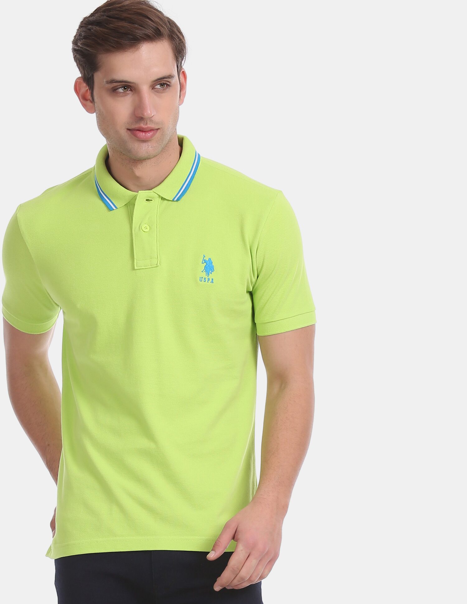 

U S Polo Assn Men Green Regular fit Cotton Polo collar T-Shirt - Pack Of 1