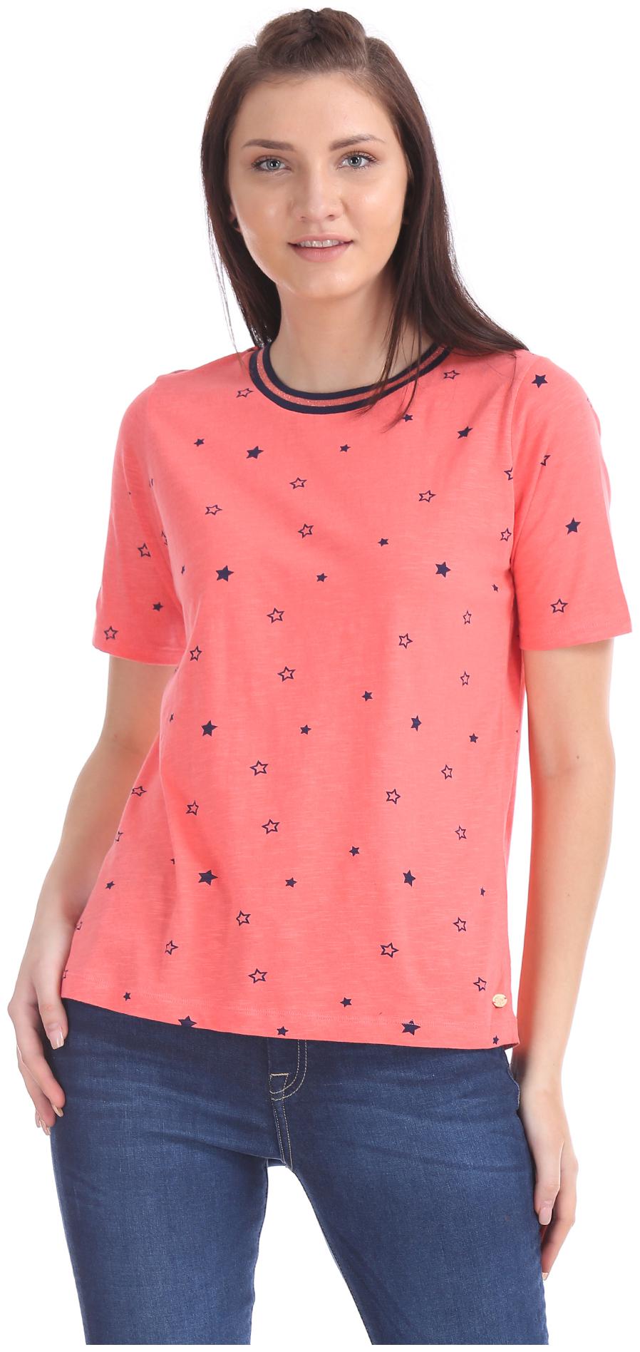 

U S Polo Assn Women Pink Regular fit Round neck Cotton T shirt