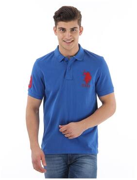 U S Polo Assn Men Slim Fit Polo Neck Solid T Shirt Blue U S Polo Assn Men Slim Fit Polo Neck Solid T Shirt Blue