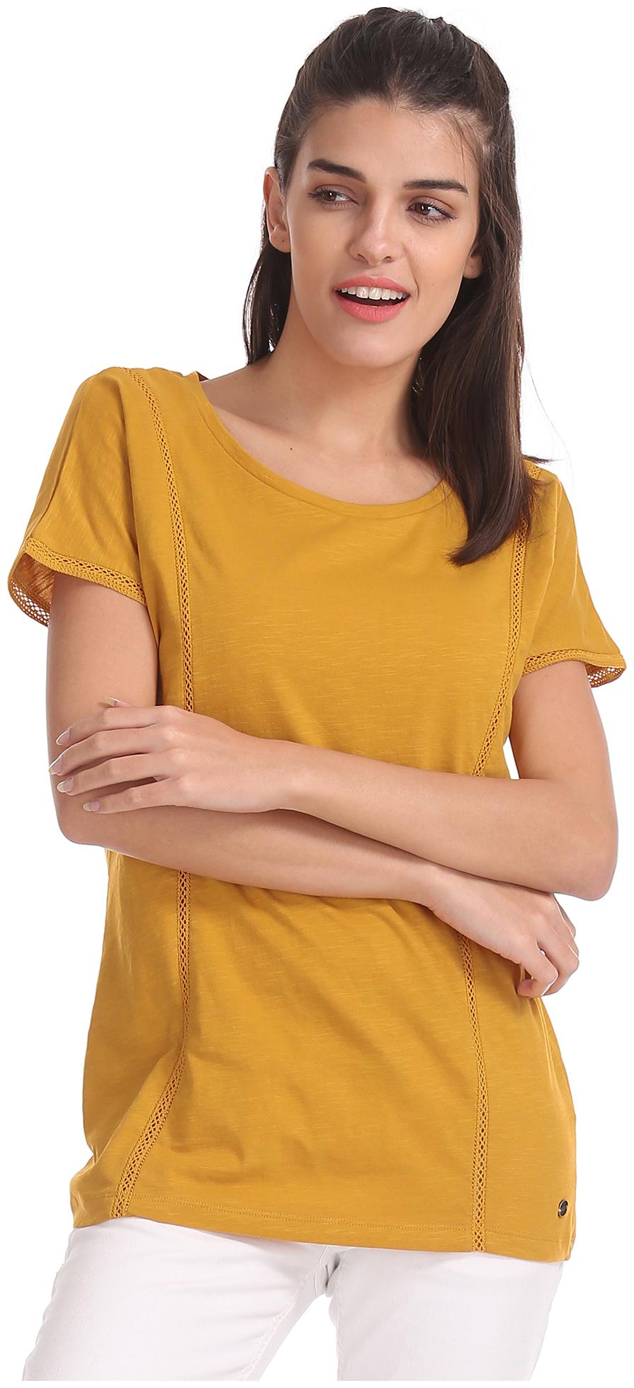 

U S Polo Assn Women Yellow Regular fit Round neck Cotton T shirt