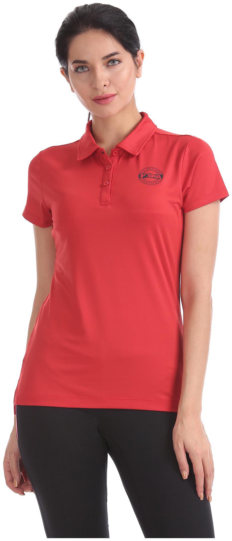 

U S Polo Assn Women Red Regular fit Polo neck Blended T shirt