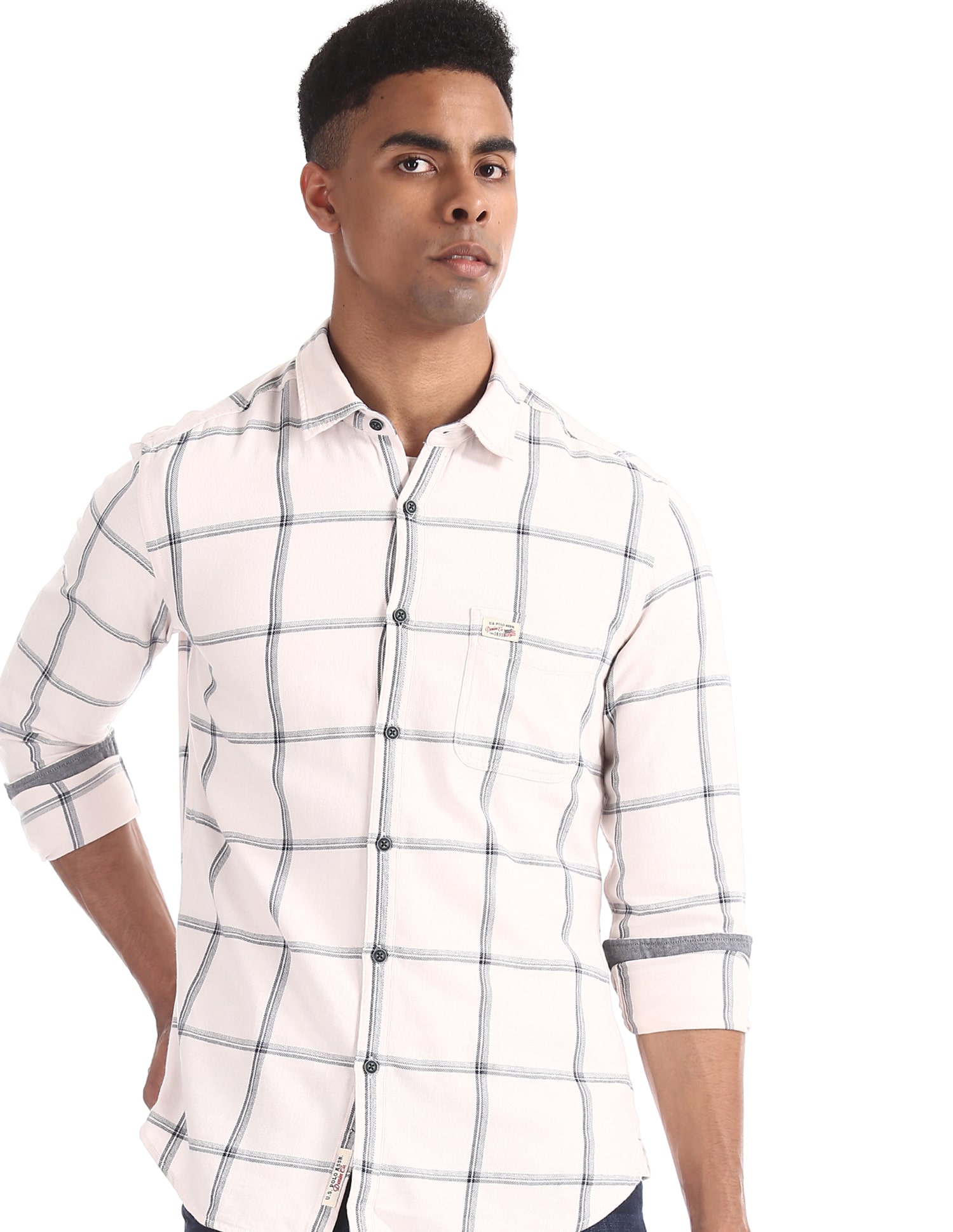 

U S Polo Assn Men White Checked Slim Fit Casual Shirt